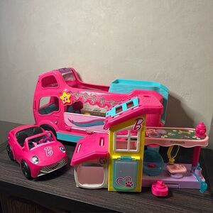 Fisher Price Little People Barbie Music Tour Bus Pet Spa and Car LOT